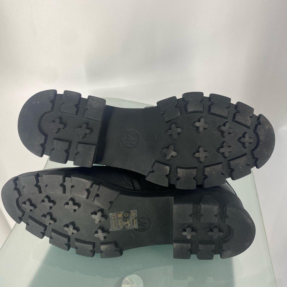 Michael Kors Chain Ankle Boots | Black Leather Lug Sole | Size 9.5 - Picture 5 of 10